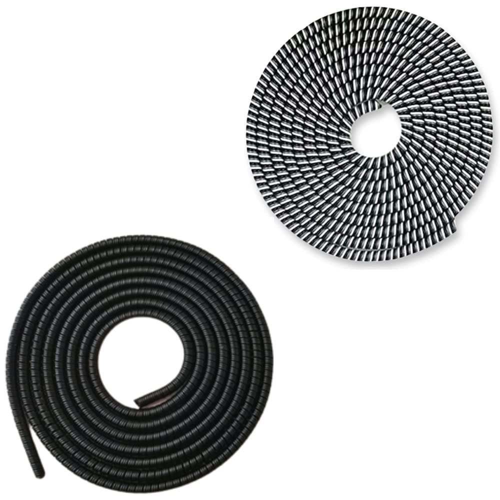 Crysendo Spiral Triple Colour 2.8M - 2Pcs | Super Long Size Cable Cord Protectors Winders for Mobile Phone Charging Cable | Specially Designed for Long Cable (1 X Jet Black + 1 X Black & White)