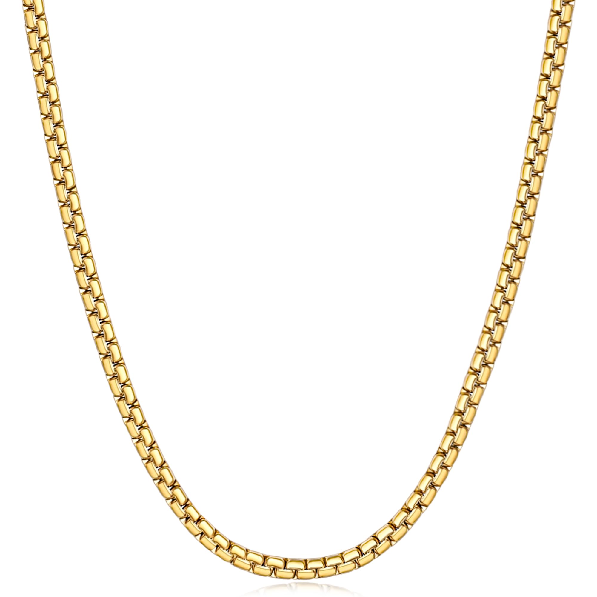 Fiusem Flat Box Chains for Men, 14k Gold Plated/Black Stainless Steel Chain Necklace, 2.5/3/4/4.5/5mm Necklaces for Men and Women 16-28 Inch