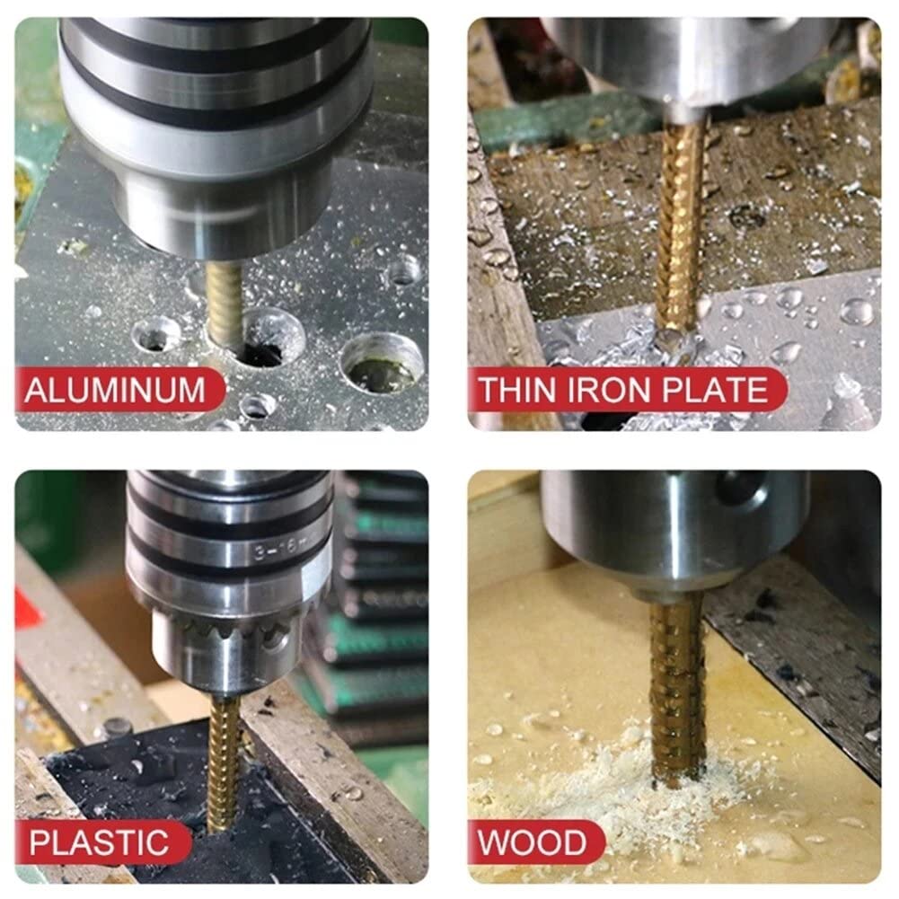 VIDOO Juego de 6 Brocas Escalonadas y Sierra Recubrimiento Titanio 4-32mm Madera