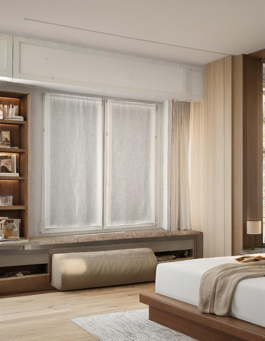CATTANI TESSUTI Tende Coprenti per Finestre e porta – Bianco Naturale – Set 2 - Tessuto Luminoso per Privacy – Larghezza 45/60/90 cm – Altezza Personalizzabile – Modello Cinzia 45x135 cm