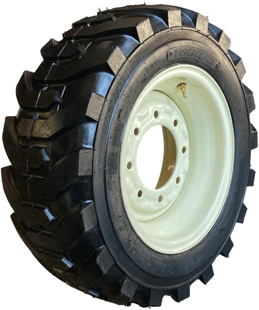 Set of 4-27X10.50-15 Forerunner SKS-5 Skid Steer Tires on White/Gray Wheels/Rims (8 lug) for Bobcat, Case, NewHolland & more -27-10.50-15