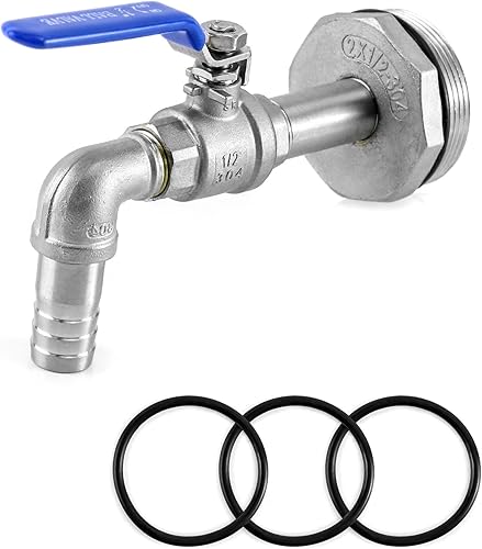 Miniatura 2 de QWORK Grifo de tambor para tambor de acero y plástico de 55 galones, grifo de barril de acero inoxidable de 2 pulgadas con salida de 90 grados 34