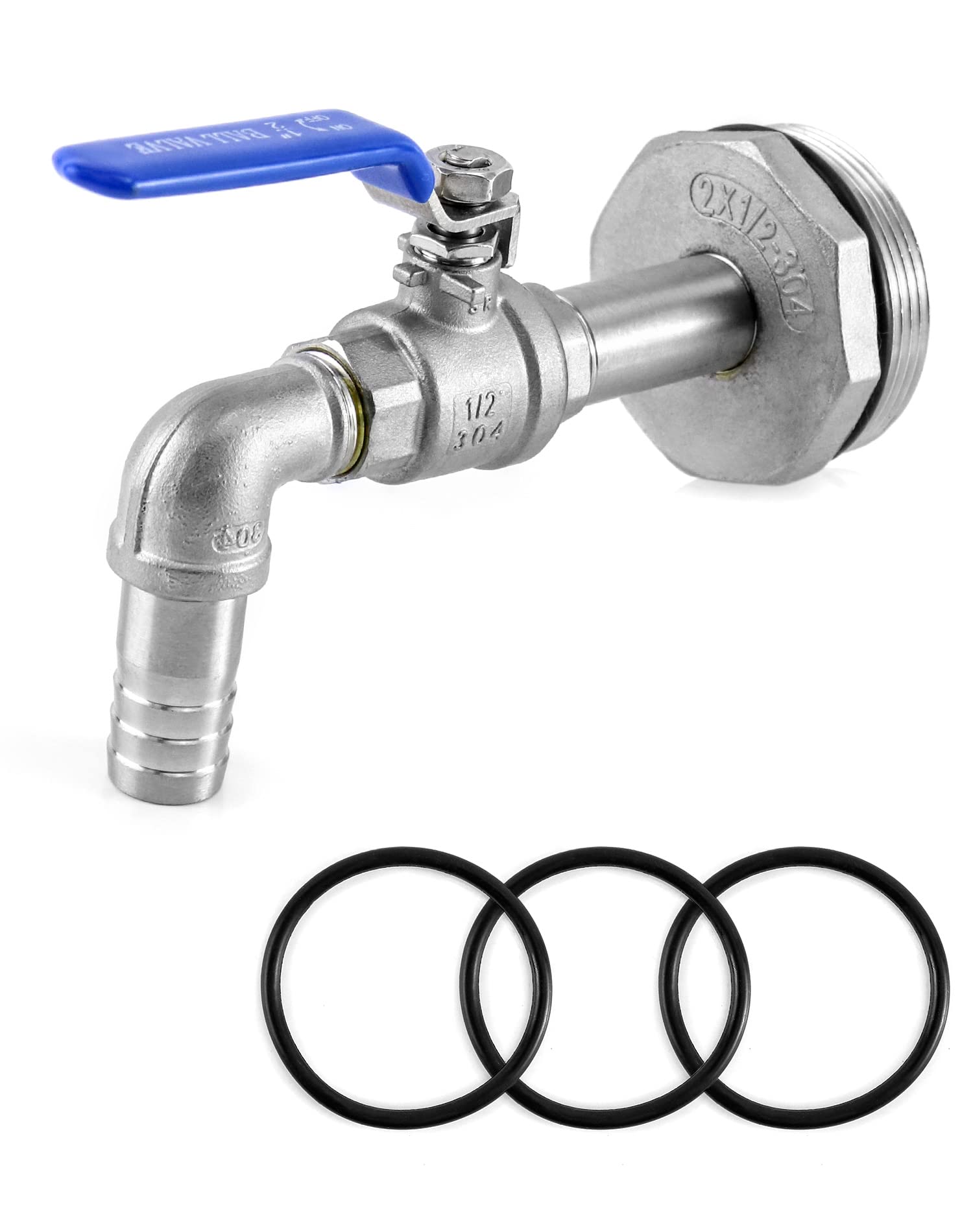 QWORK Rubinetto a tamburo, 2 "in acciaio inox Barrel rubinetto con guarnizione EPDM e 90 gradi 3/4" uscita per 55 galloni tamburo