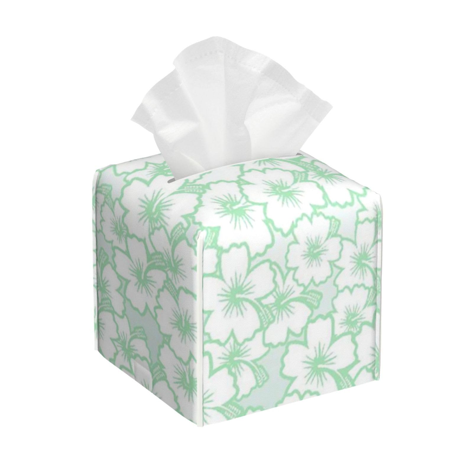 Flourish Pattern with Blossoming Hibiscus Flowers Springtime in Hawaii Theme PVC Cube Tissue Pack for Home Office Bathroom Use