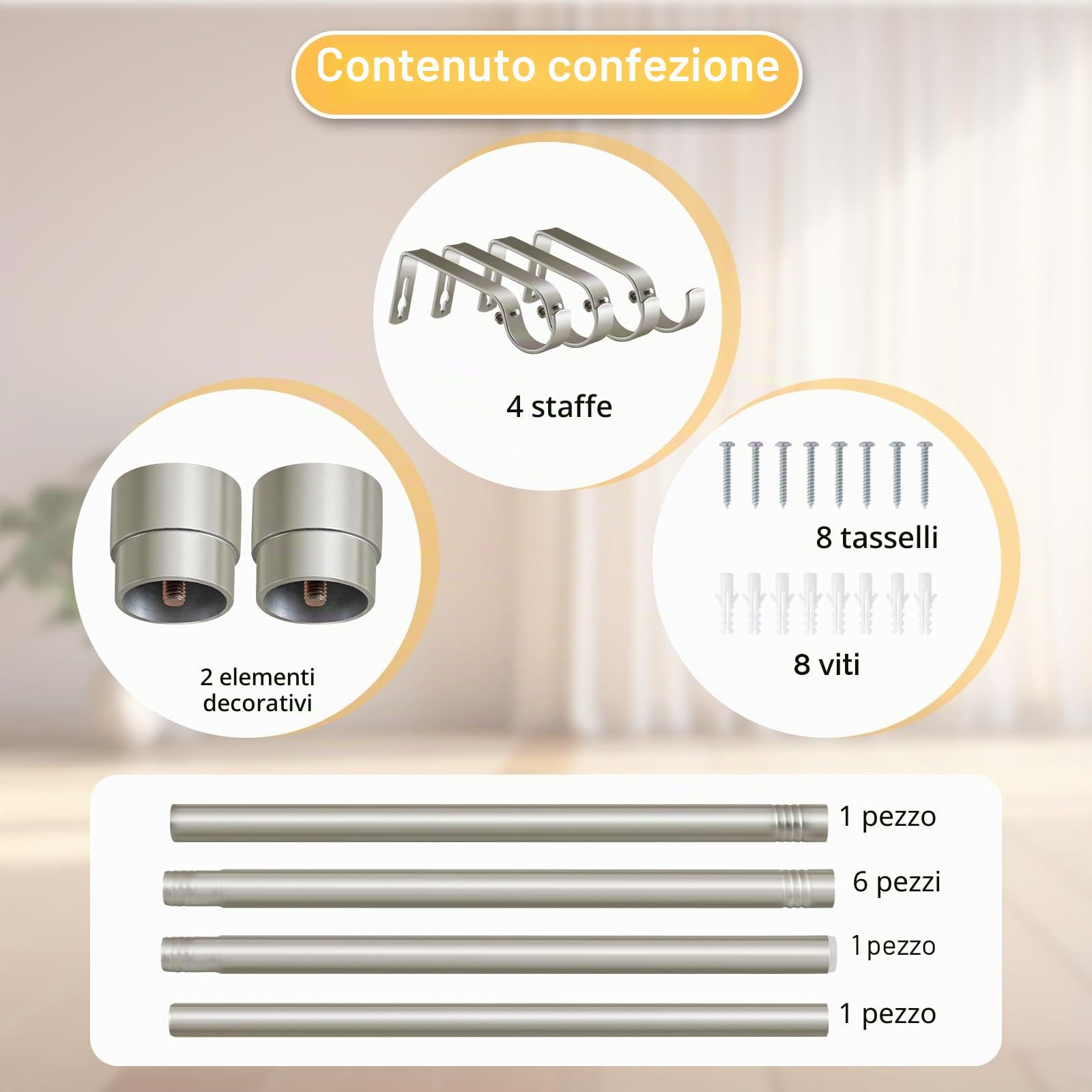 BellaHills 1 Pezzi Bastone Tenda Estensibile, 76-349 cm Aste per Tende per Finestra con Coperchio e Staffe Set, Bastone per Tende Regolabile di Diametro 25 mm per Camera da Letto, Nichel