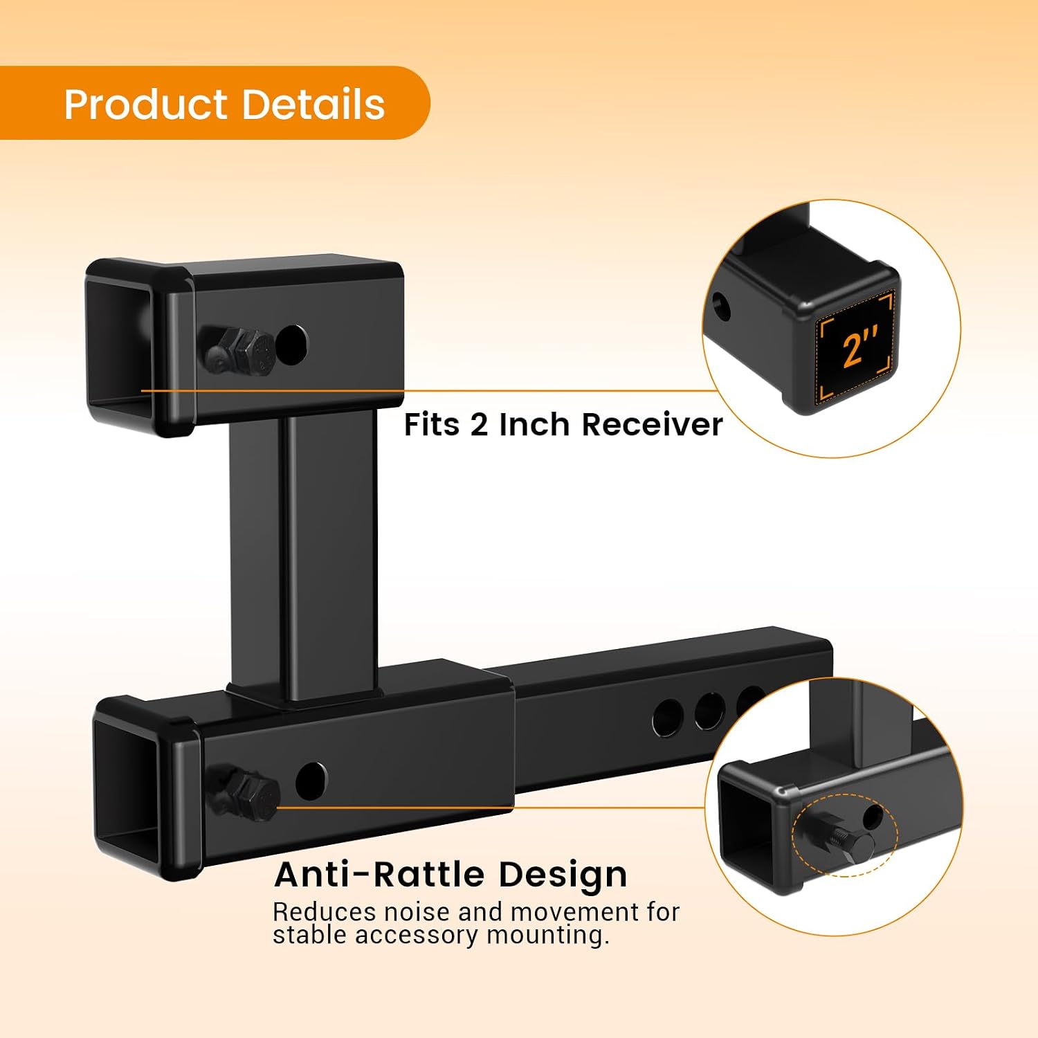 Dual Receiver Dual Hitch Extension: 8-10" Adjustable Length & 7-1/2" Riser, 4000 lbs Towing, Alloy Steel Rust-Proof w/ 5/8" Hitch Lock (Black)