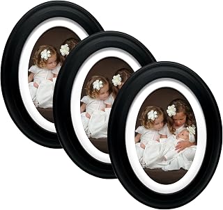 3Pack Frame Picture Photo Oval Wall Frames Hanging Round Home Decoration White Black Decorating Tool Tabletop Vintage (Black,5x7)
