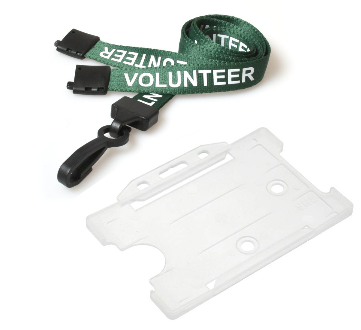 Customcard ltd® Volunteer Printed Neck Lanyard Green & Opaque Open Faced ID Card Holder