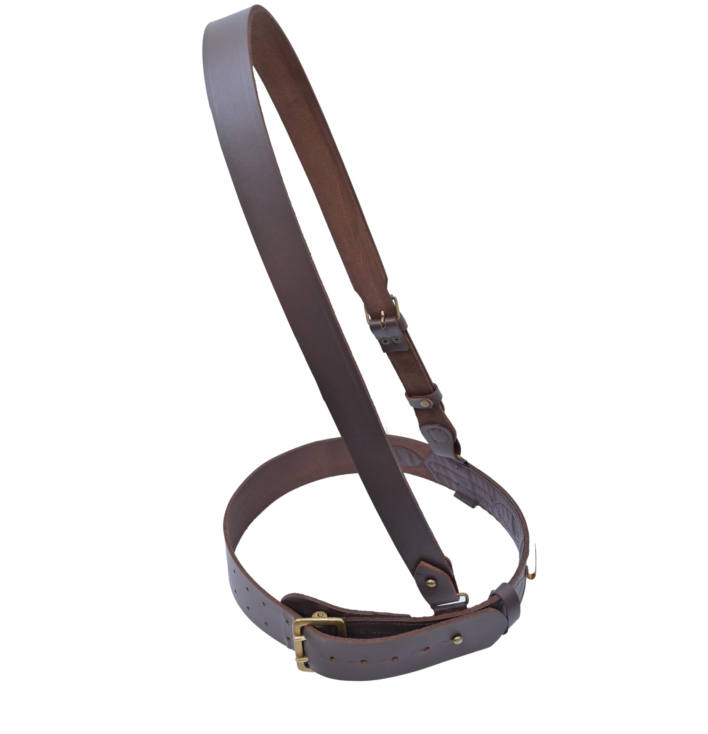 Sam Browne - Juego de cinturón con rana espada y nudo, cinturón de oficial militar marrón de cuero genuino con hebillas de latón, correa de hombro de tamaño ajustable, accesorio de uniforme táctico
