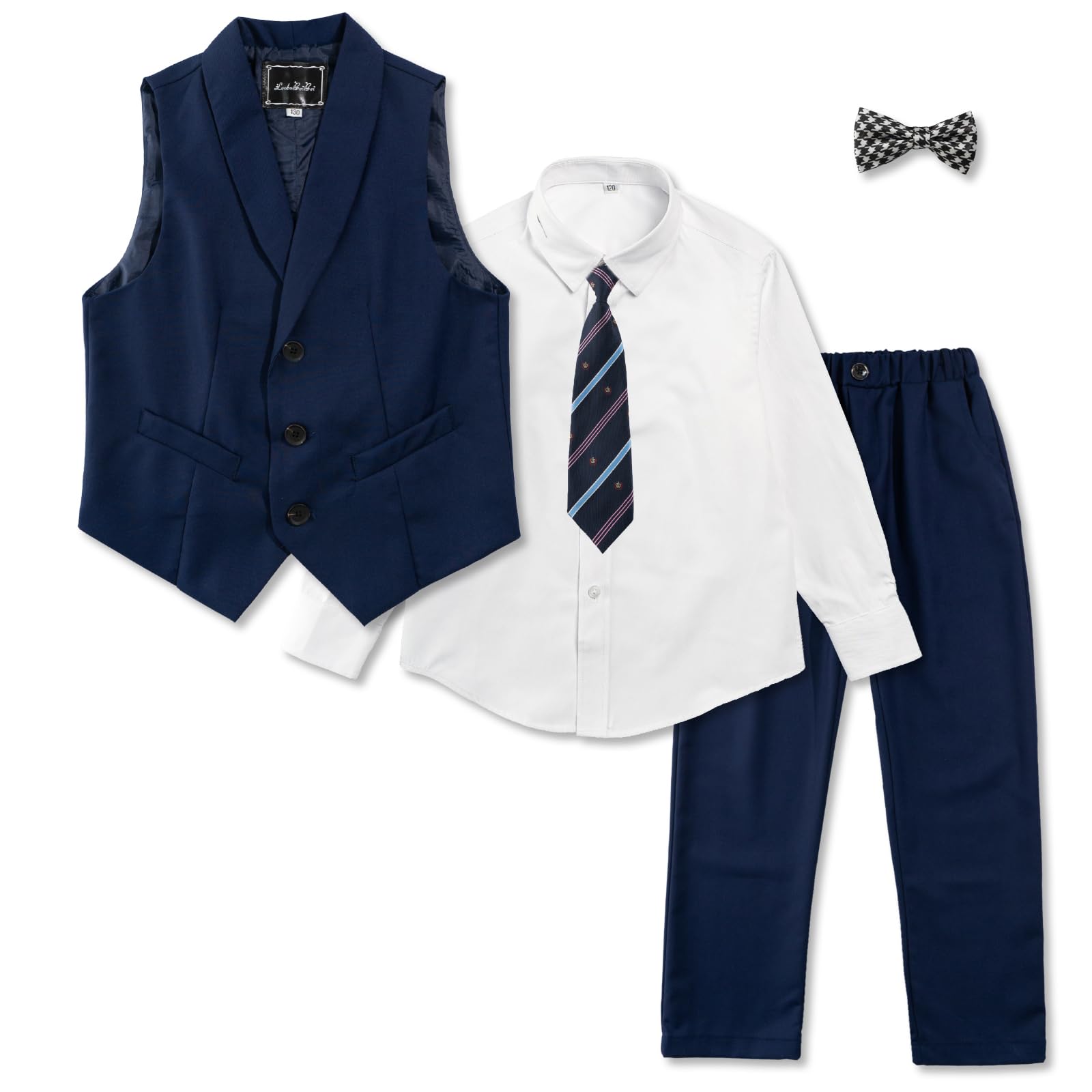 LOLANTA Costume Formel 5 pièces pour Garçons, Costume de Mariage et d'anniversaire, Tenue de Page Garçon, Gilet, Pantalon, Chemise, Nœud Papillon