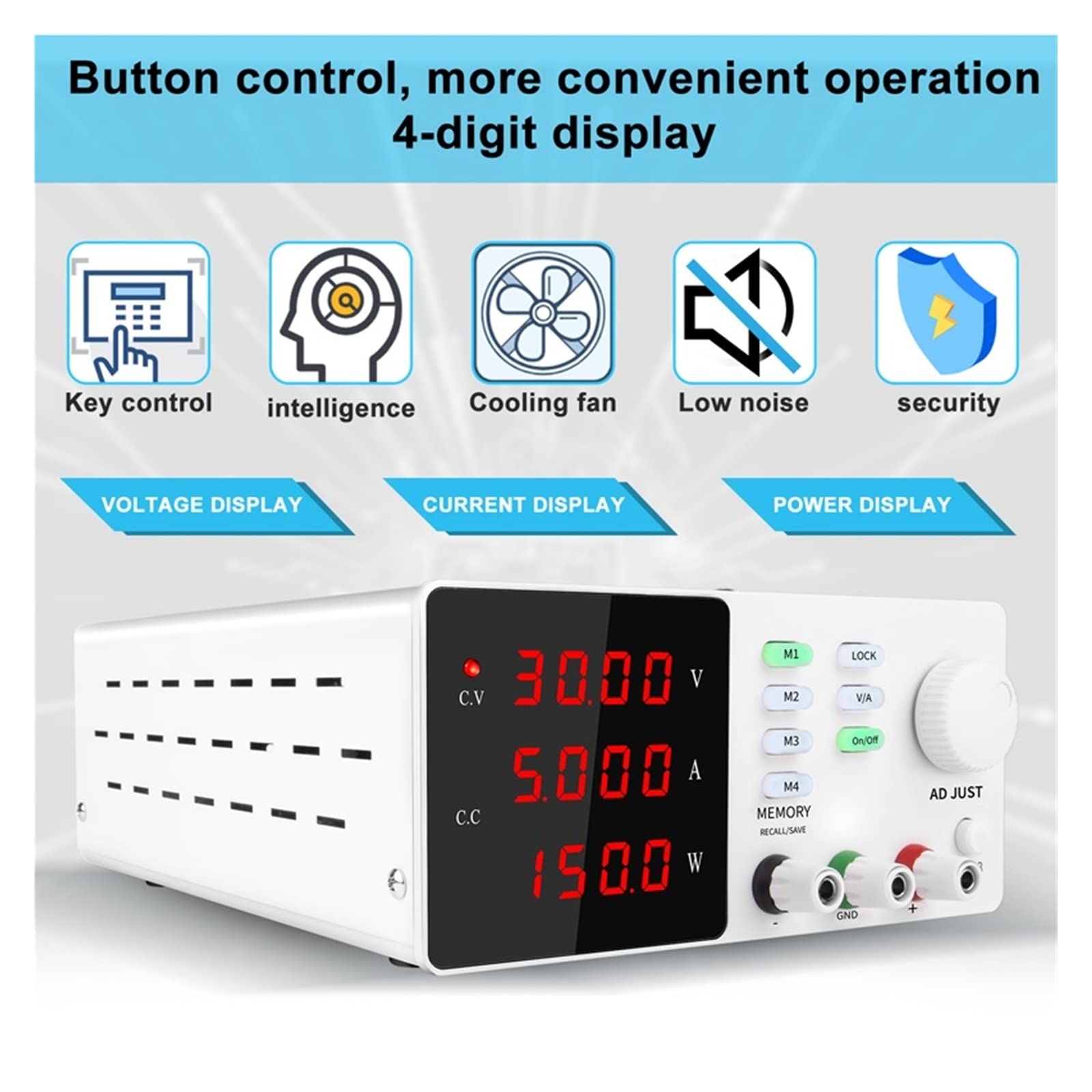 Fuente de alimentación de laboratorio CC voltaje ajustable 30V 5A ajuste fino fuente de banco de conmutación regulada por laboratorio DIY con mayor sensibilidad y precisión