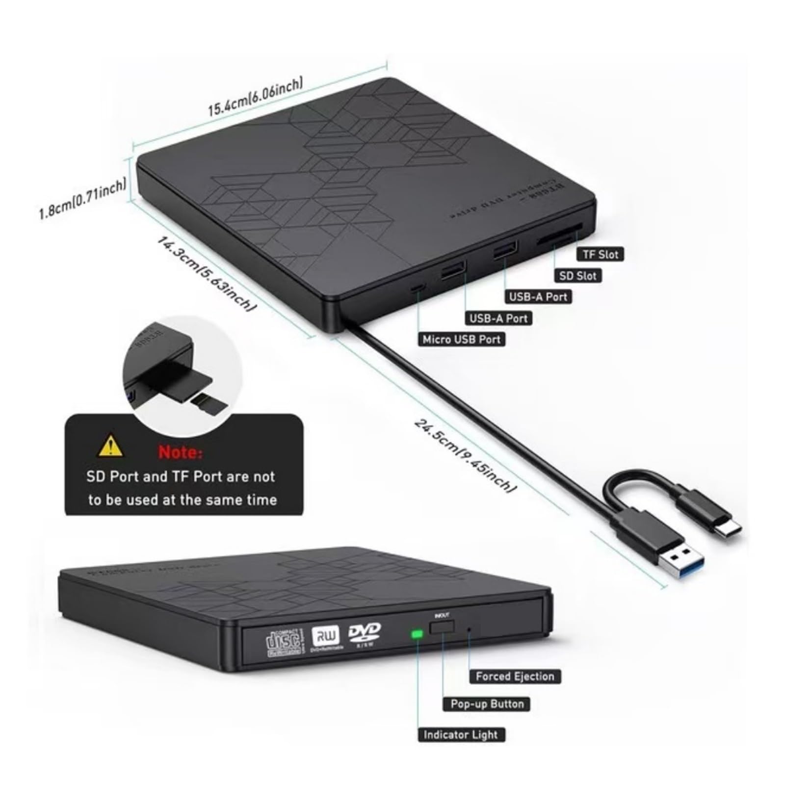 Lettore Ottico Portatile For Unità Blu-ray Esterna 5 In 1, Lettore DVD E Masterizzatore CD For PC Portatile