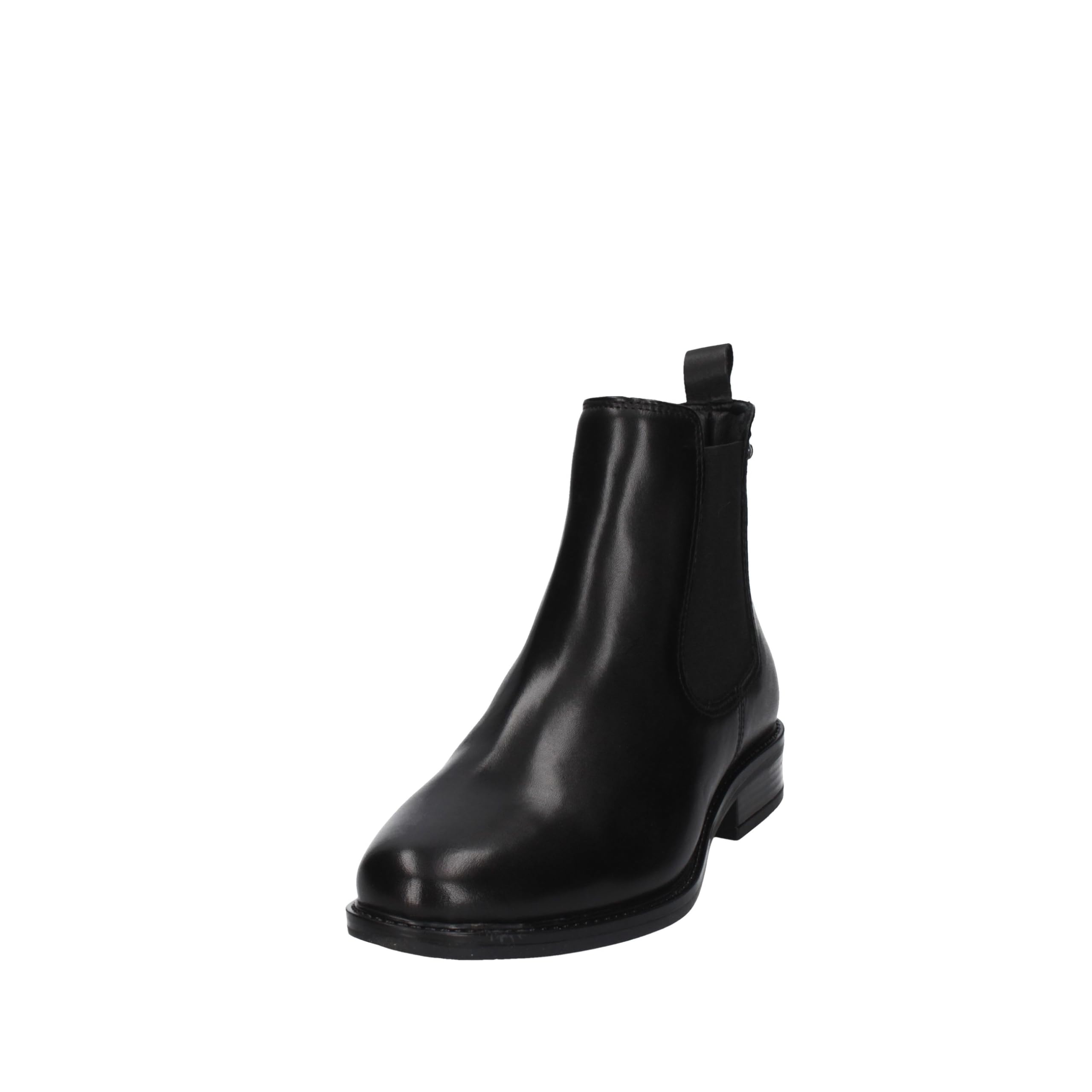 Valleverde 17102 Stivaletti Casual Donna Pelle Nero Tacco Grosso 3Cm Suola Gomma Gambale Caviglia