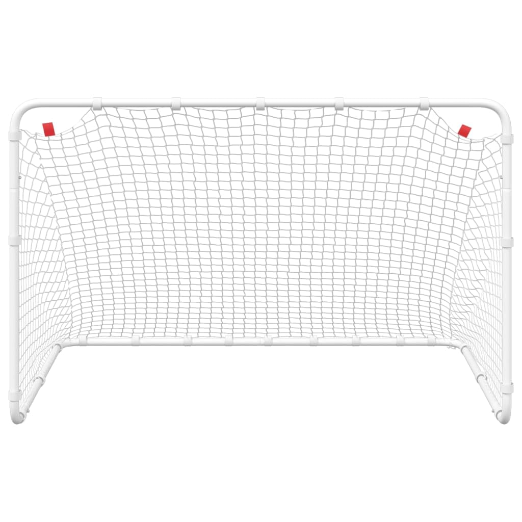 Porta da calcio bianca, 122 x 81 x 81 cm, in acciaio | Robusto telaio in acciaio, rete in poliestere resistente, facile da montare, 4 picchetti a forma di J