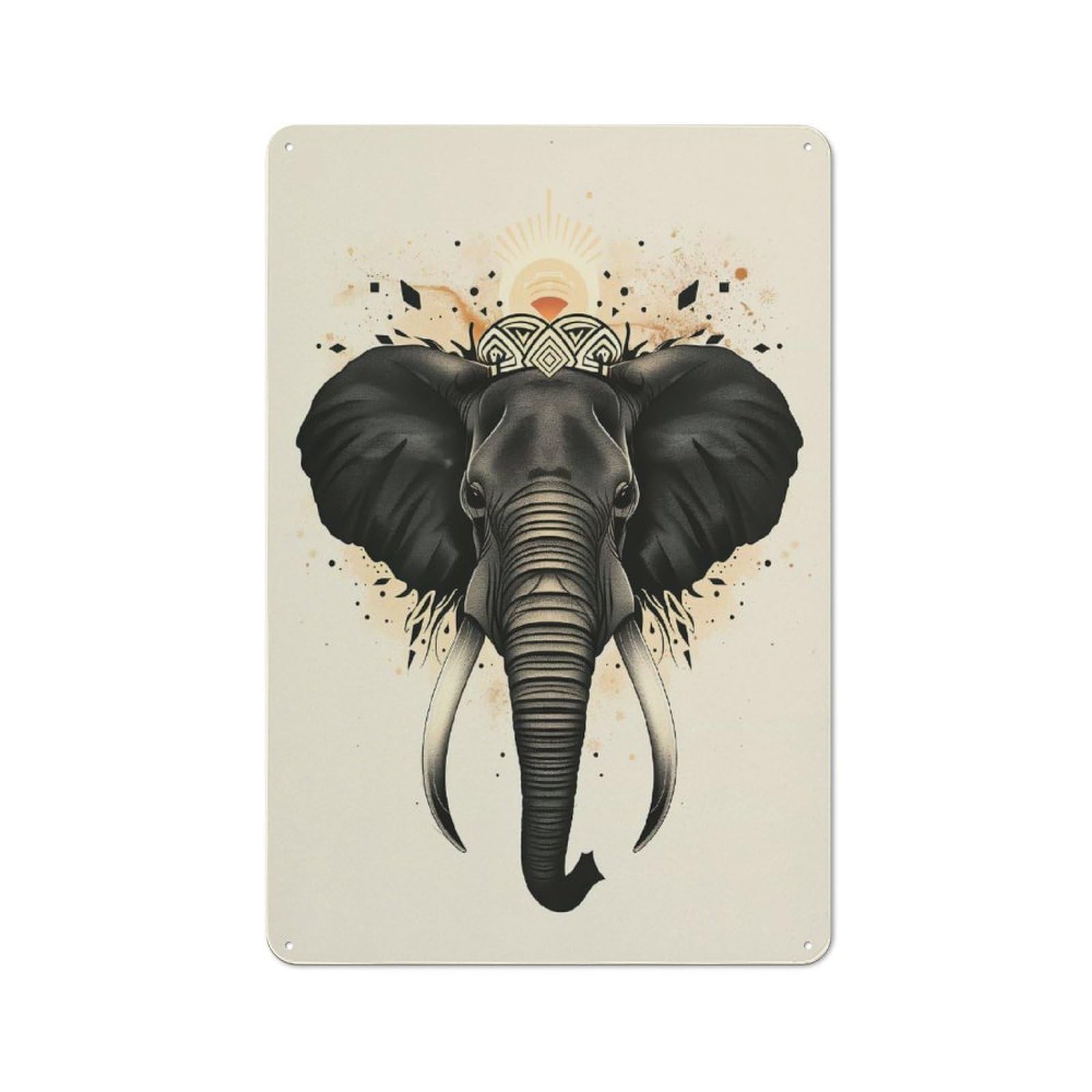 Junmoney Sacred Elephant Vector Portrait With Tribal C Retro Metal Sign 30X20cm Featuring Rown For Hallway Wall, For Kitchen, Dining Room And Home Bar Wall Decor