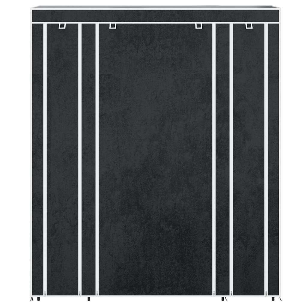 Stoffschrank mit Fächern und Kleiderstangen 45x150x176 cm Schwarz für Schlafzimmer Flur Kinderzimmer, Faltbarer Kleiderschrank mit Aufbewahrung, stabile Eisenstangen, platzsparend, langlebig