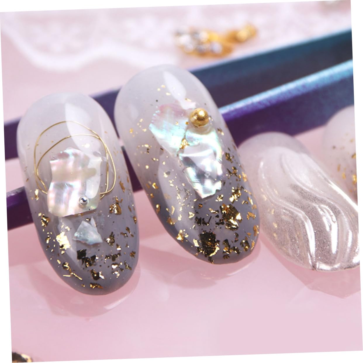 FRCOLOR 2 Set Adesivi Per Unghie Manicure Fascino Unghie Glitter Patch Conchiglie Fiocchi Decorazione Per Donne Ragazze Casa Salone * 2