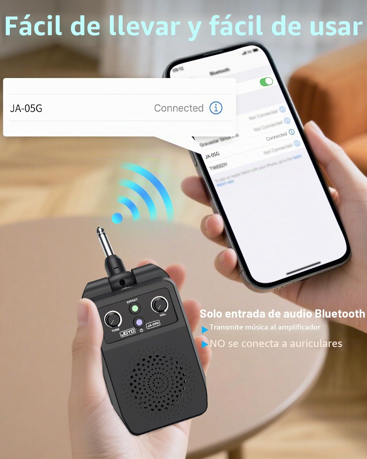 JOYO Mini amplificador portátil de guitarra 5 W, combinado Bluetooth recargable con efectos integrados (limpieza, sobremarcha, distorsión, reverberación)