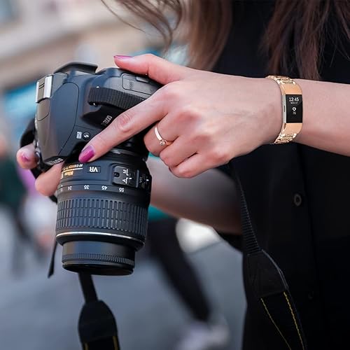 Miniatura 5 de Mangoton Compatible con correas Fitbit Charge 2 para mujeres y hombres, correas de repuesto ajustables de metal Charge 2, correa de reloj brillante