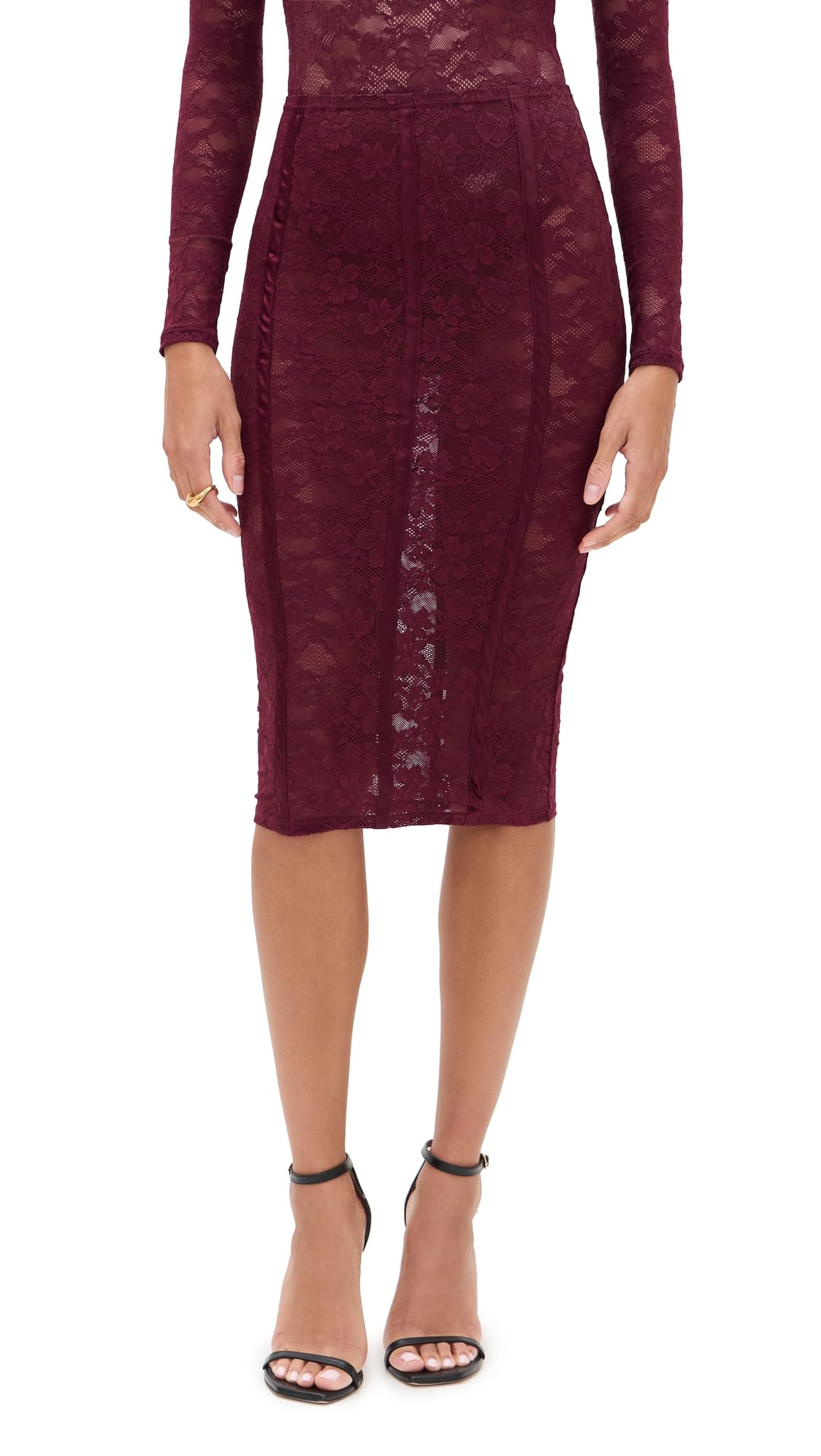 Fleur du Mal Womens Le Stretch Lace Pencil Skirt