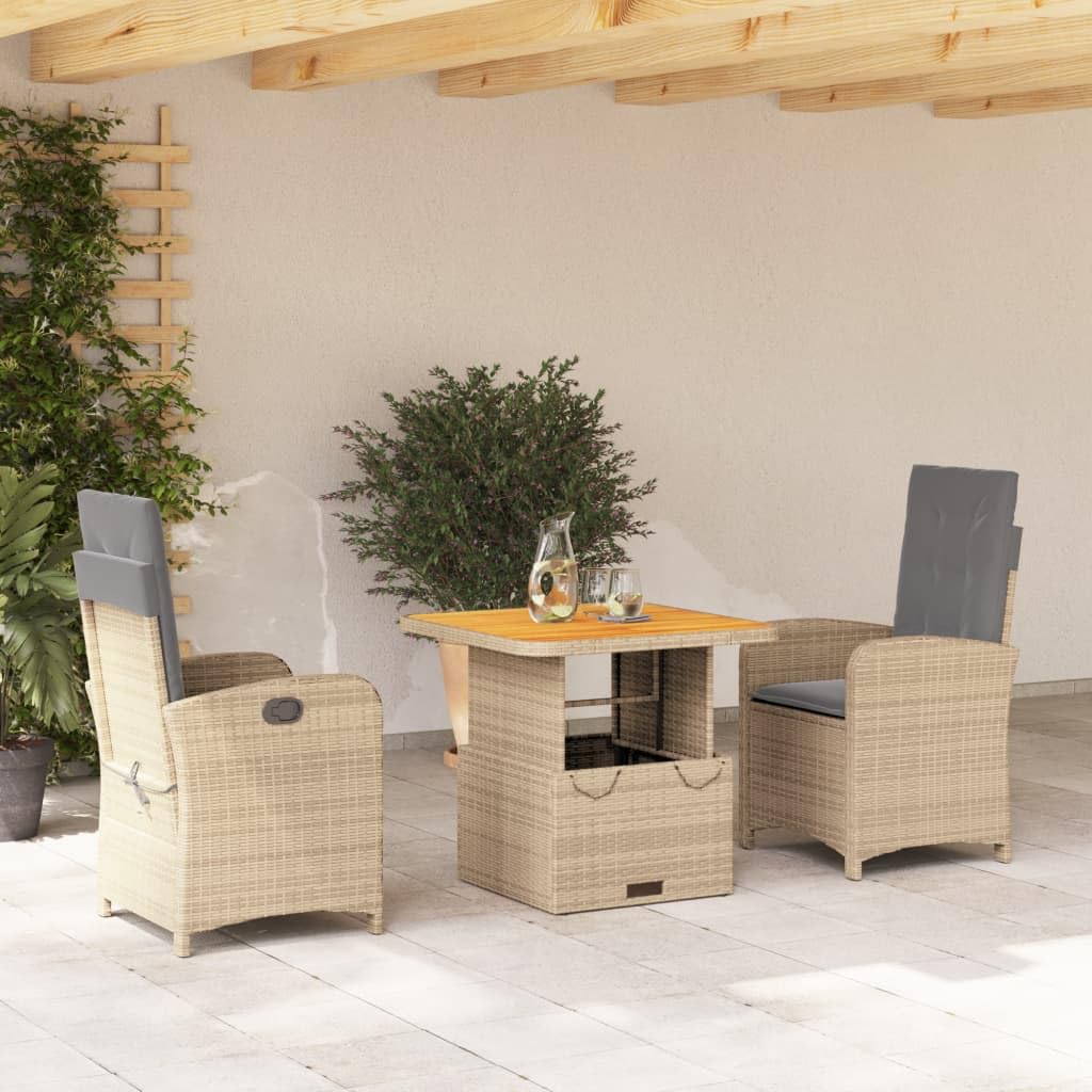 Ensemble de jardin 2 places avec table réglable pour petits balcons et terrasses