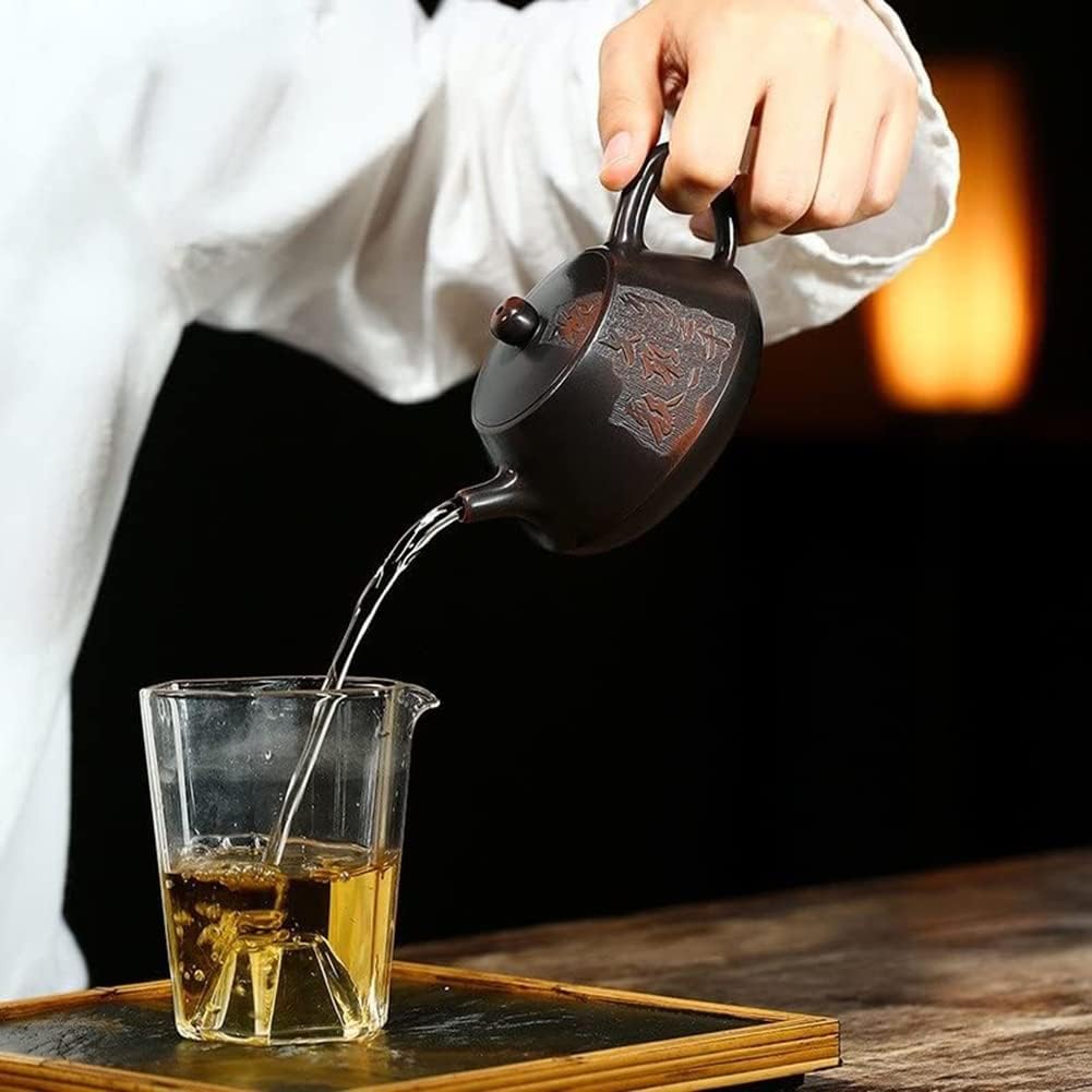 Ceramiczny zestaw do herbaty Kung Fu, 220 ml, tradycyjny fioletowy czajniczek, ręcznie rzeźbiony dzbanek do herbaty w kształcie kuli, do podróży, domu, na zewnątrz i do biura