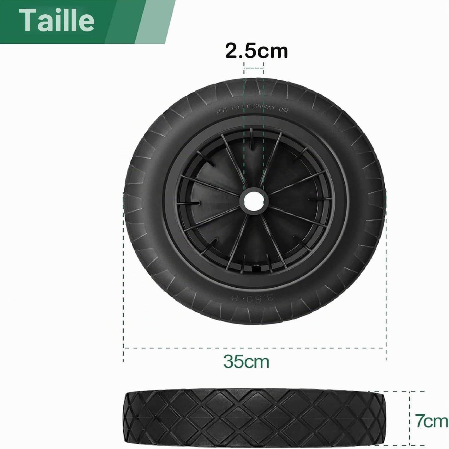 Trintion Roue de brouette de 14 pouces 3,50-8 en polyuréthane anti-crevaison - Pneu de rechange robuste en caoutchouc pour chariot de jardin, brouette, kart, remorque, camion, roulement à billes non