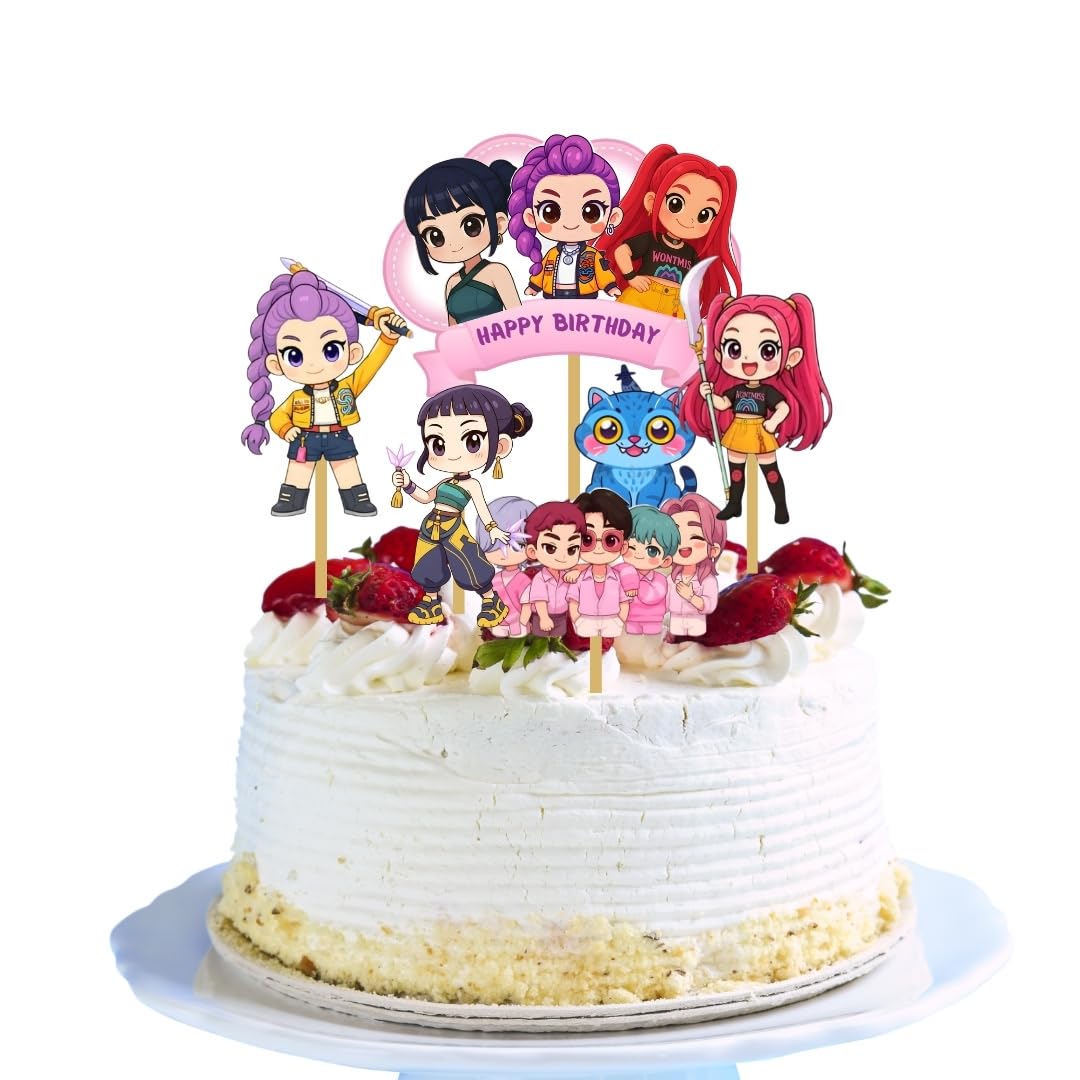 PRETTY UR PARTY KPop theme Cake Topper, Demon Movie Huntrix Cake Toppers for Kids, Girls, Cake Decoration Supplies, K-Pop theme Cake Accessories, Handmade Topper-image-21