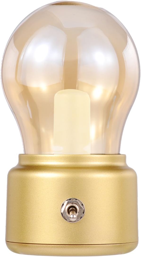 Rechargeable LED Night Light,Gold, Table/Desk Lamps, Bubl Lamps for Bedrooms, Baby Sleeping, Candlelight Dinner, Camping, Dinner, Party, Emergency Lighting, Retro Style, 500mAh Battery Build-in Light