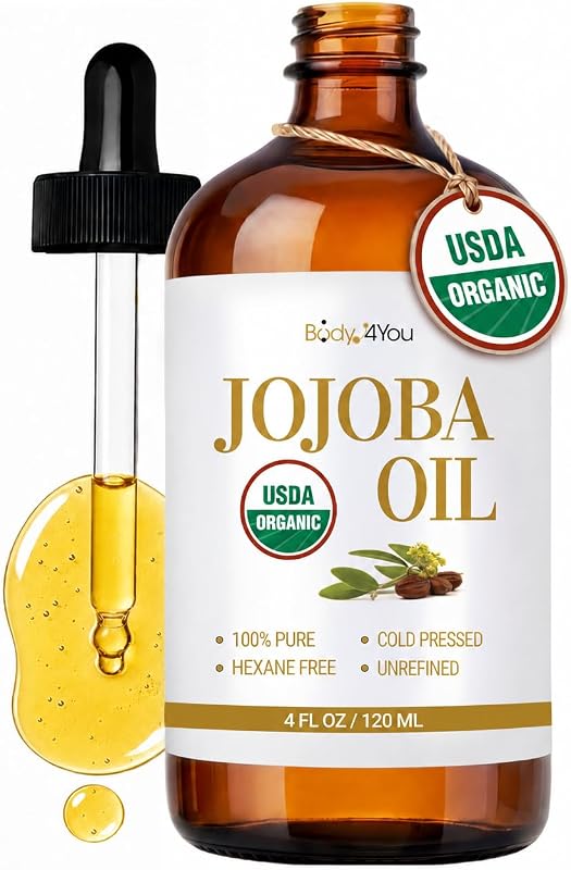 BodyJ4You Óleo de Jojoba Dourado Orgânico, Prensado a Frio e Não Refinado, 120 mL