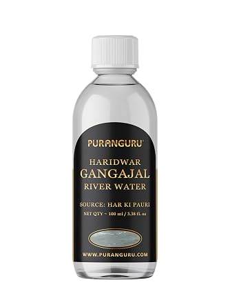 PuranGuru Haridwar Gangajal | 100 ml Unfiltered | Pure Ganga Jal | Ganges River Water | Brahma Kund - Har Ki Pauri | Sacred Holy Puja Ceremony | Diwali Pooja | Housewarming | Himalayan Mountain Water