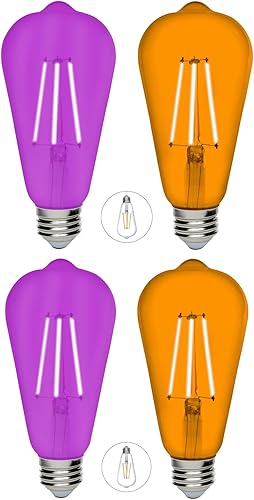 Paquete de 2 bombillas LED de filamento ST64 color morado Base E26 8 W equivalente a 75 W, bombilla LED púrpura vintage LED púrpura iluminación