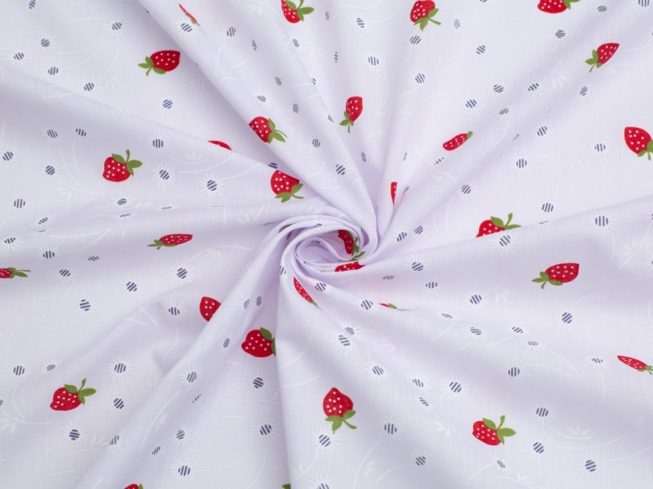 Minerva Crafts Strawberries & Flowers Print Polycotton Dress Fabric White - per metre