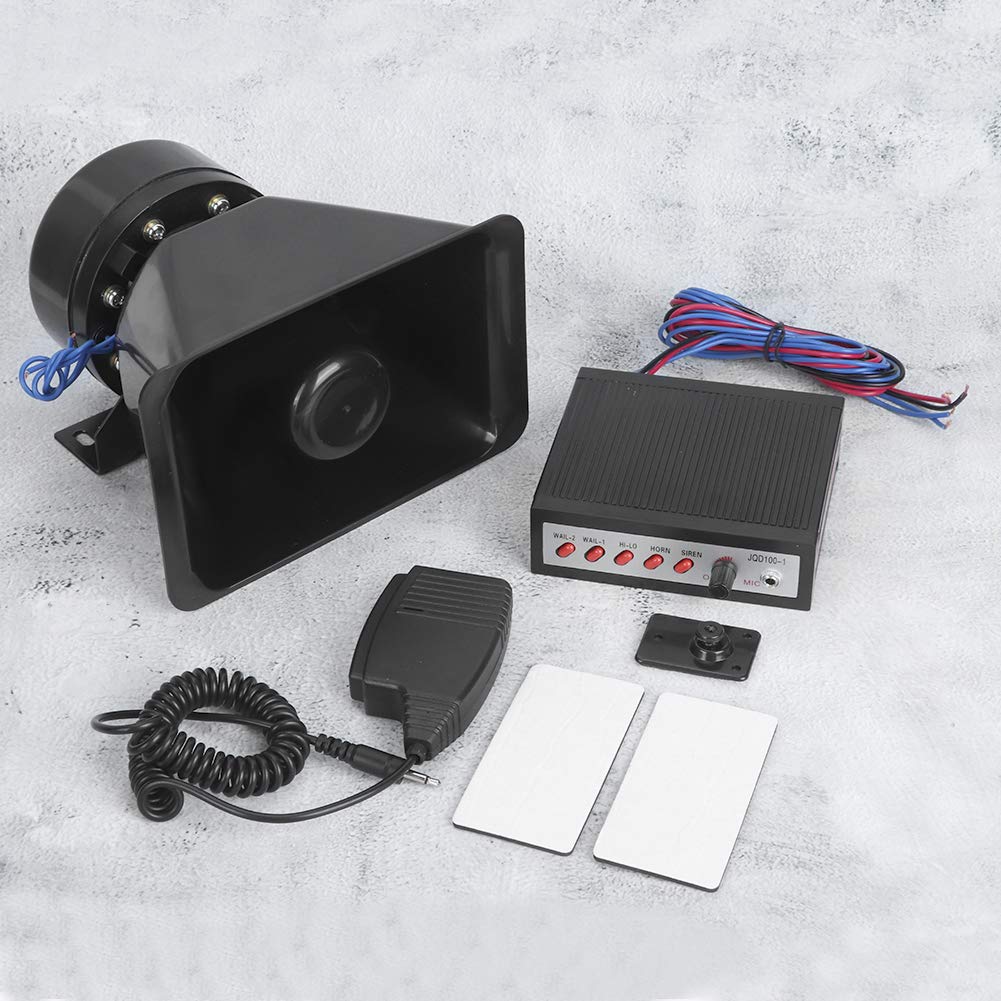 Naroote Altavoz de Sirena Ruidoso de 5 Tonos para Advertencia de Seguridad del Coche, Bocina de Sirena Potente de 100W, Alarma Electrónica Negra Compacta, Fácil Instalación