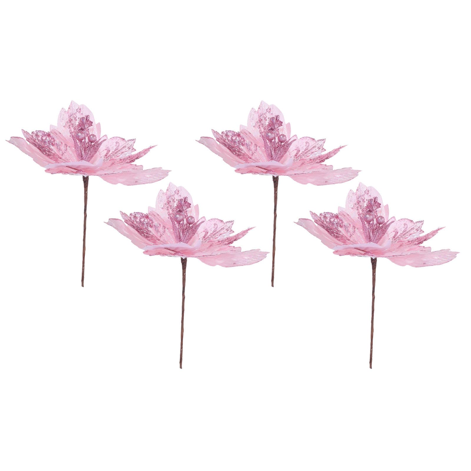 TOYANDONA 20 Piezas Flores Artificiales de Navidad Rosa Purpurina,