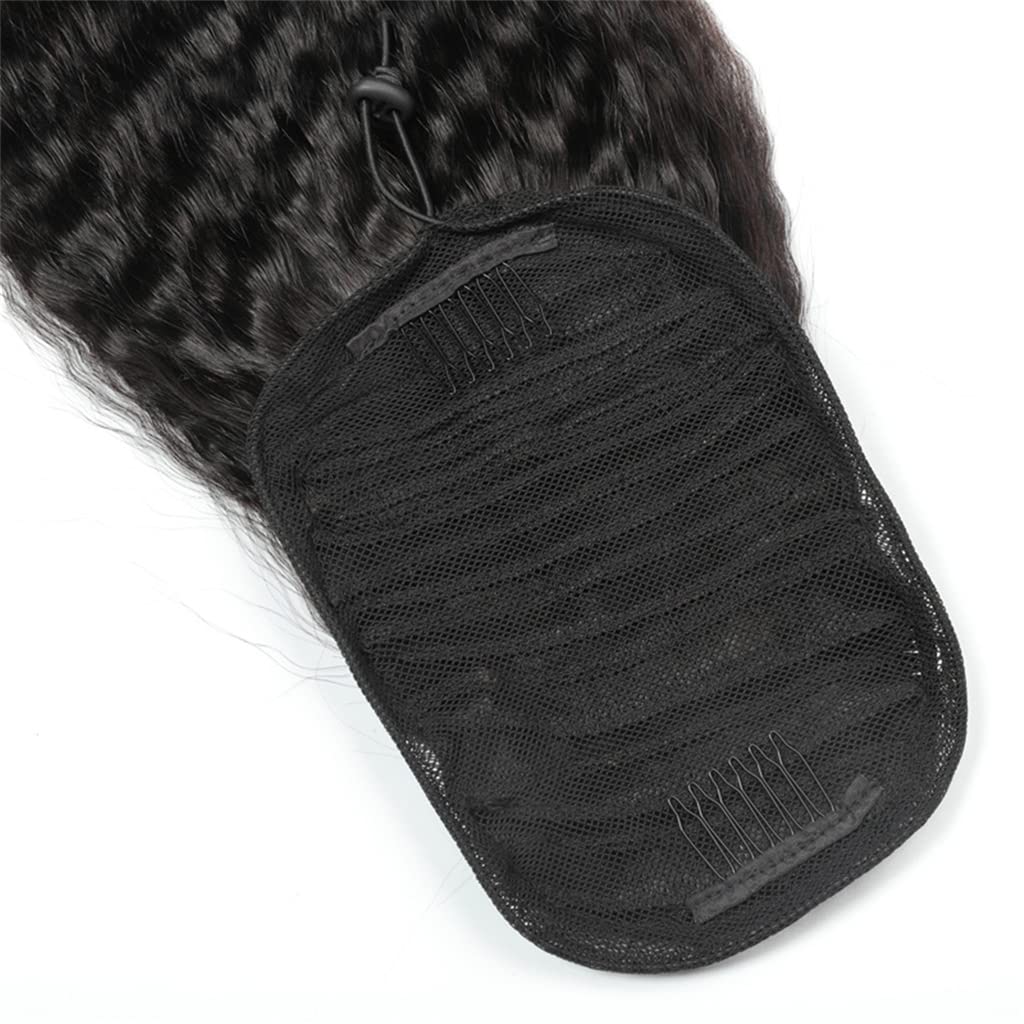 GREEMO Afro Yaky Drawstring Ponytail Extension Real Human Hair for Black Women Clips in Extension Kinky Straight (20inch)