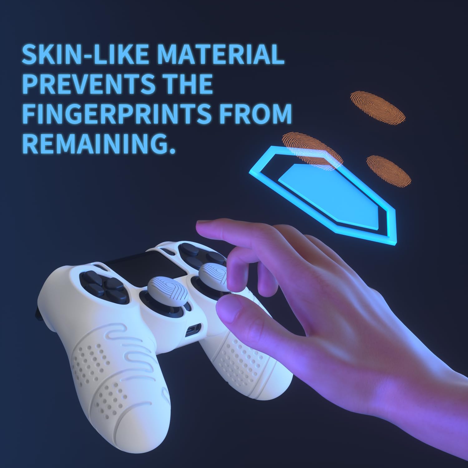 PlayVital Cover per ps4 Controller,Custodia Skin Protettiva Silicone Antiscivolo per ps4 Slim Pro Joystick con Gommini Copri Levette Analogiche(Linea&Punto Edizione)-Bianco