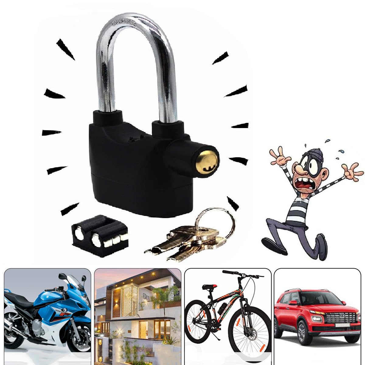 Anti-Theft Metal Motion Sensor Alarm Key Lock for Home/Office/Bikes - Door Waterproof Security Alarm Lock for Home Safety - 110DBA Padlock for Universal Use (B0D3YPQS1G) Amazon Price History, Amazon Price Tracker