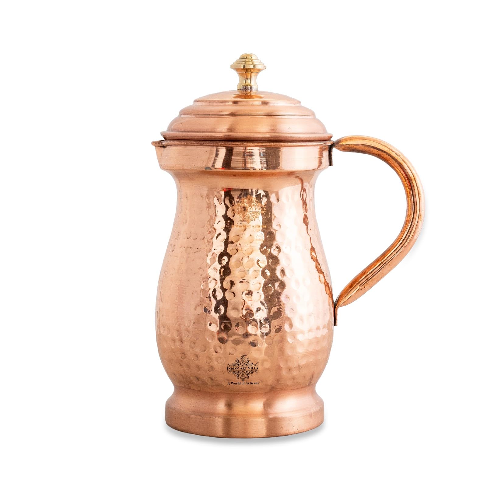 Indian Art Villa Hammered Mughlai Design Copper Jug Pitcher, Storage & Serving Water Home Restaurant, 1600 ML