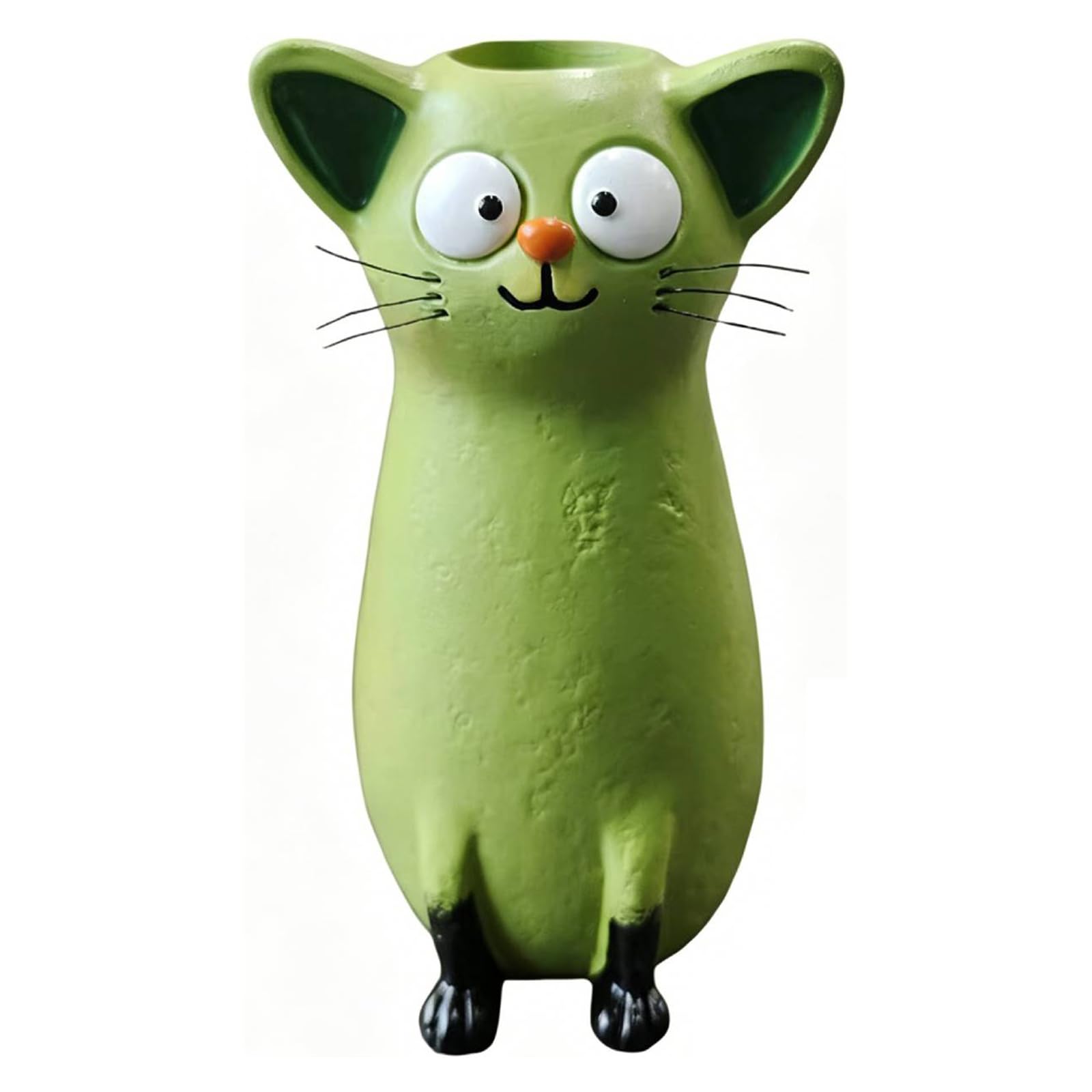 Funny Cat Shape Flower Vase Multi-Purpose Quirky Animal Resin Vases Handcrafted Stylish Small Desktop Vase for Small Flower Display (Green)