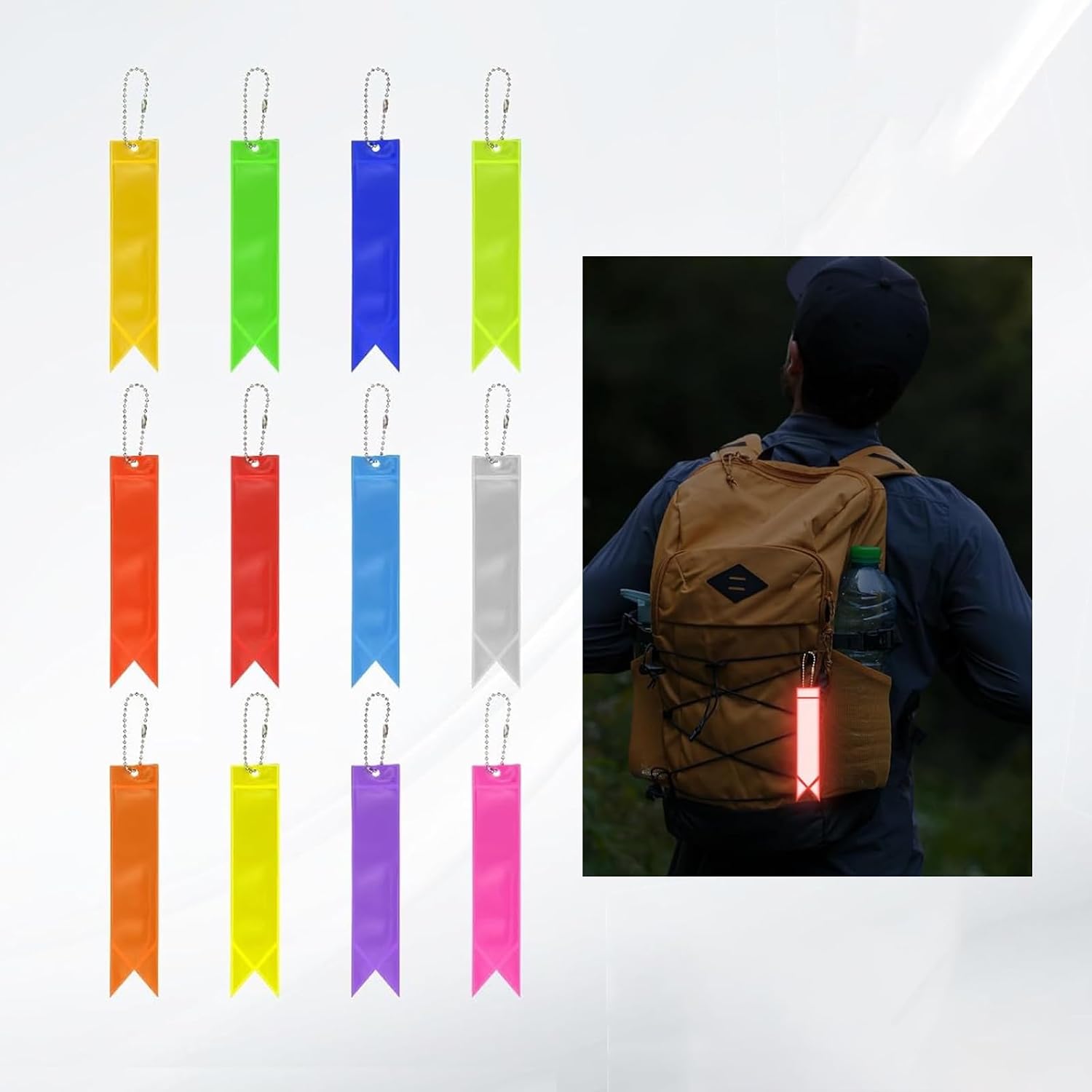 Reflective Keychain Tag for Backpack: 12 pcs Night Reflector Strap