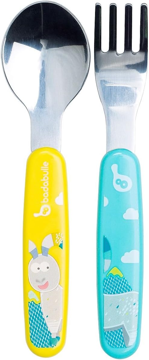 Badabulle Stainless Steel Cutlery, Blue Chamois, Set of 2