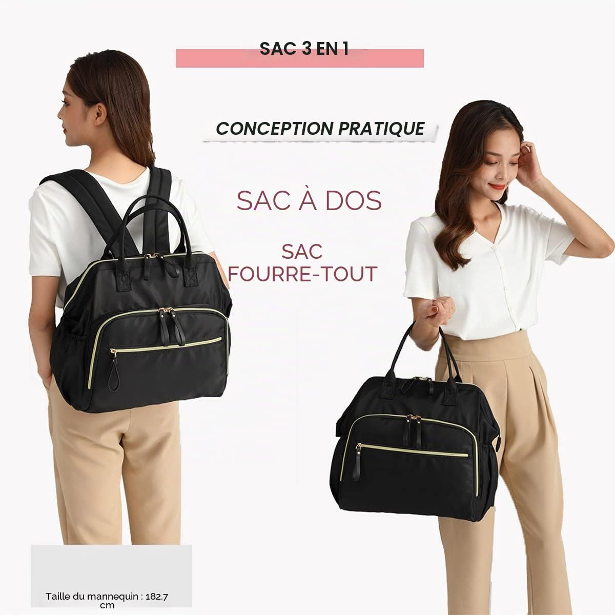 LORADI Sac à langer convertible, large ouverture sur le dessus, 14 poches, avec clip pour poussette, résistant à l'eau