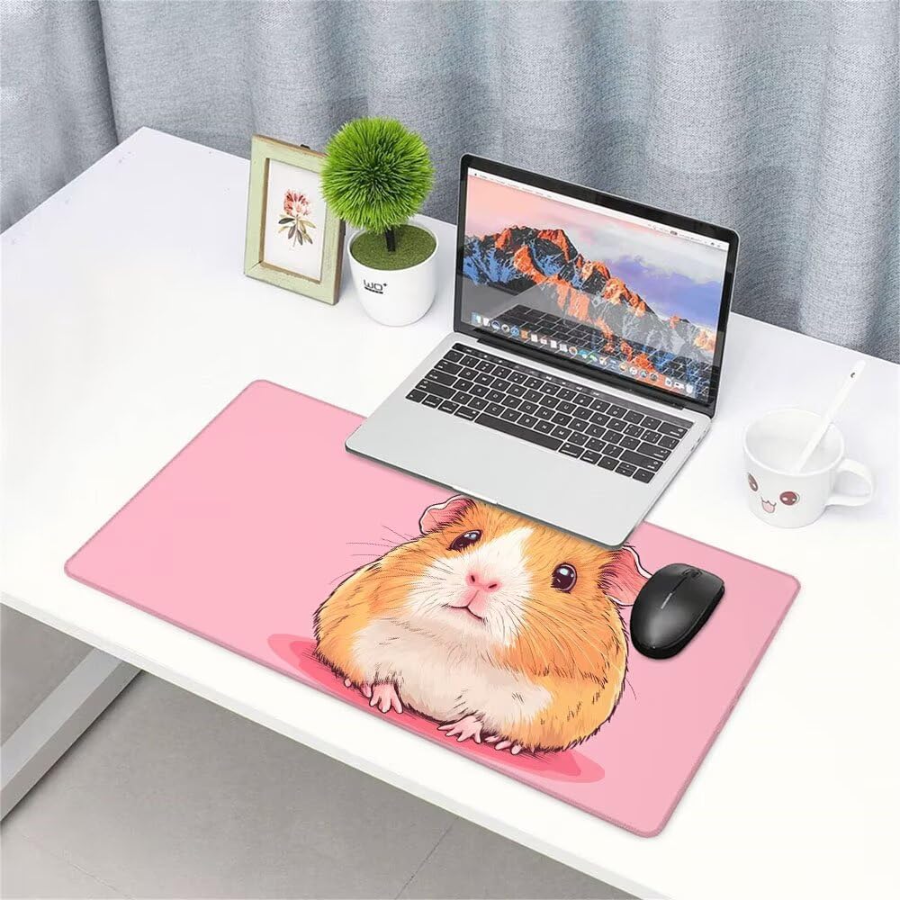 Różowa podkładka pod mysz XXL pod biurko do gier akcesoria do klawiatury podkładka pod mysz chomik rozszerzona duża mata do gier 1400 x 600 x 3 mm ochrona na biurko gumowa podstawa, przeszyte