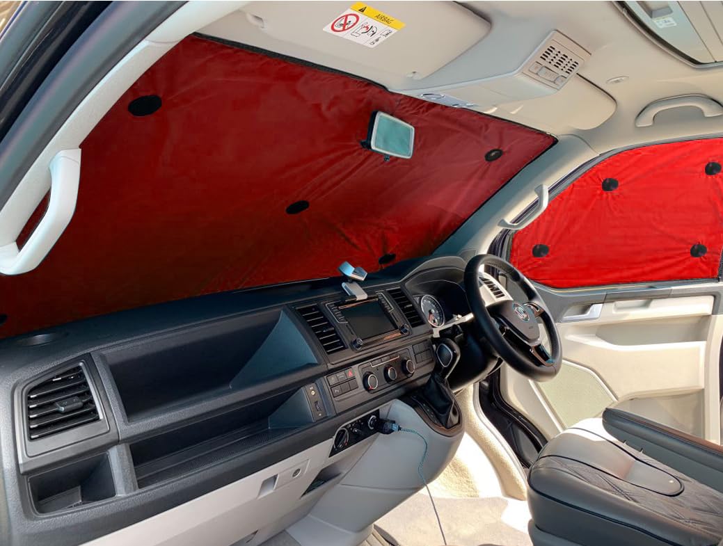 Covprotec Pair Of Middle Thermal Blinds, Compatible/Replacement For Vauxhall Vivaro (2019-Date) Backing Colour In Red