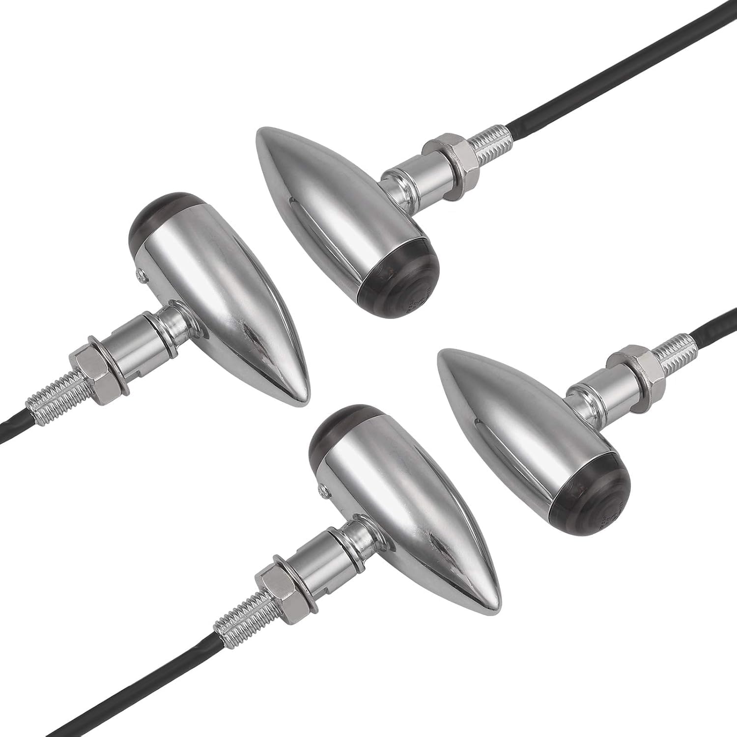Justech 4 PCS Chrome Motorcycle Turn Signal Lights, Amber Bullet Lights, Front Rear, IP65 Waterproof Halogen Indicator Light 10mm Mounting Bolt Universal for Harley Honda Kawasaki Motorcycle - Silver