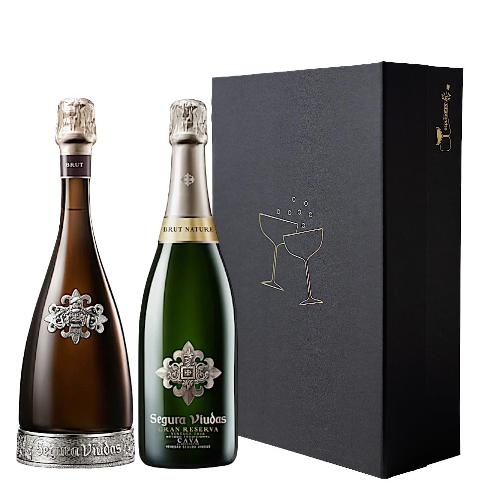 Segura Viudas Pack Regalo Premium, Cava Brut Reserva y Brut Nature Gran Reserva, Estuche Negro de Lujo, 2 Botellas