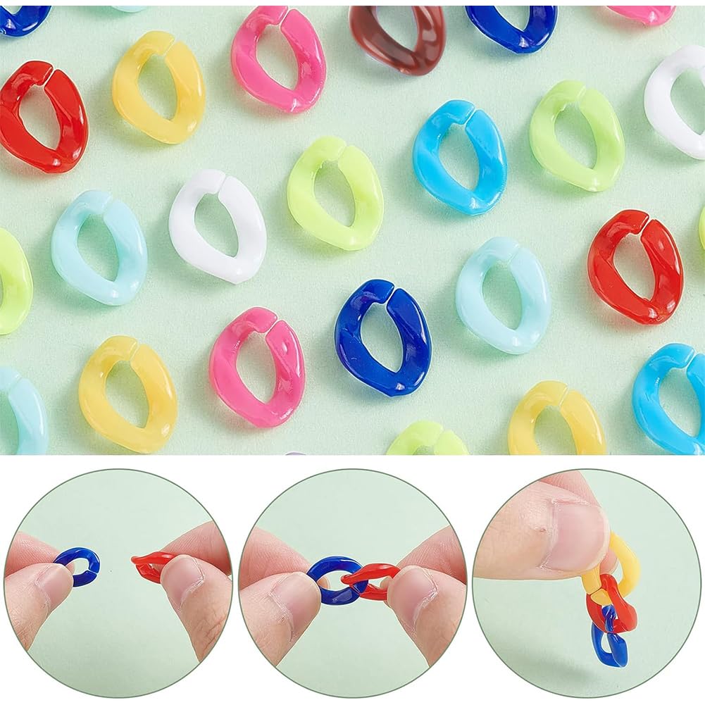 1000 Anneaux De Liaison Acrylique - 10 Couleurs Arc-en-Ciel - Pour Bijoux DIY, Sacs, Lunettes - 13.5x10mm