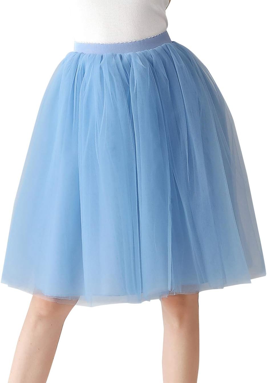 FEOYA Women Tutu Skirts 5 Layered Knee Length Tulle Skirt A-line Pleated Princess Skirts Evening Gown Prom Wedding Skirt