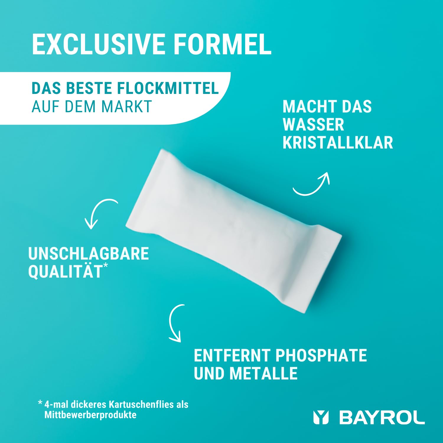 BAYROL Superflock Plus 4 x 1 kg - Flockungsmittel Pool für Sandfilter/Filterglas - Flockkartusche Pool - Macht das Wasser kristallklar